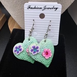Fashion Jewelry Green Heart Earrings (1420)
